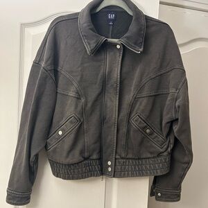 GAP Women's Dark Gray Terry Cotton Bomber Jacket